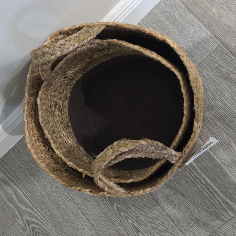 Two-Tone Decorative Boho Basket Set Of 2 In Charcoal Gray and Brown - Picture 6 of 6